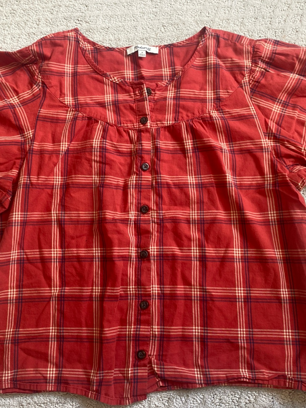 Madewell Red Plaid Button-Up Blouse